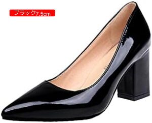 パンプス 7.5センチヒール 太いヒール 安定感歩きやすい 痛くない エナメル おしゃれ レディース ウェディングシューズ オール