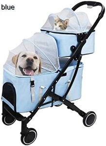 購入15%-30%OFF ペットカート ベビーカー バギー 犬 猫 多頭 二段式犬用ベビーカー 犬用と猫用のダブルセパレートキャビンバスケット 小型および中型のペットトロリーカート 調節可能なオー