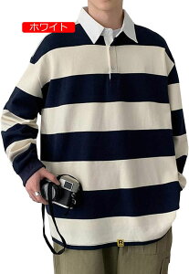 ポロシャツ メンズ ボーダー柄 人気 パーカー トトレーナー 長袖ゆったり ポロカラー ポロシャツ カジュアル 春 秋 トップス 上着 プルオーバー 韓国風