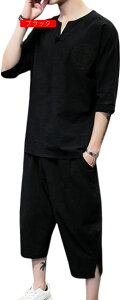 セットアップ メンズ 上下2点セット M〜5XL 七分丈 半袖 ティシャツ 綿麻 トップス サルエルパンツ おしゃれ 大きいサイズ 部屋着 Tシャツ 夏服 男性用 夏祭り 花火 大会 通気性 涼感 カ