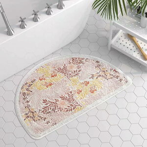 半円マット お風呂マット 洗える 屋外 室内 80x120cm 玄関ラグ 北欧 花柄 インテリア 速乾 吸水 防カビ ケガ防止 滑り止め付 踏み心地良い 掃除ラクラク 抗菌 オールシーズン 業務用 家