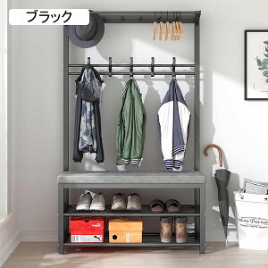 コートラック付き玄関ベンチ 3-IN-1ホールツリー収納ベンチ,フック付きコートラック靴ベンチ,靴ラック,ベルベットクッション,組み立てが簡単