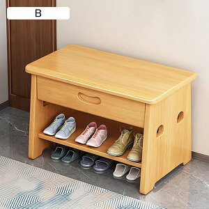 プレミアム 無垢材 靴収納ベンチ 木製 玄関ベンチ 靴ベンチ 靴収納オーガナイザー,引き出し付きモダンな靴ラック ベンチ-B 80x38x40cm(31x15x16inch)
