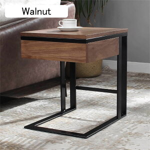 スクエアサイドテーブルリビングルーム、収納付きソファエンドテーブル、ブラックウォールナットウッドコーヒーテーブル、北欧ミニマリストベッドサイドテーブル、小さなC型スナックテ