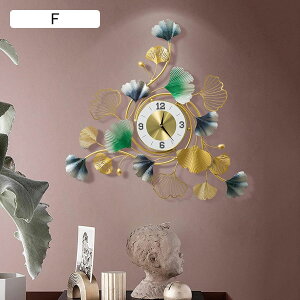 壁掛け時計ギンコの葉3D金属壁アート、壁時計金属サイレント壁掛け彫刻装飾、現代の3Dアートローマ数字時計リビングルーム研究キッチン寝室