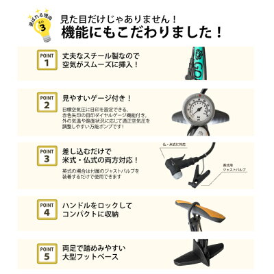 【あす楽】GORIXゴリックスGX-33Pフロアポンプ空気入れ自転車ゲージ付き仏式/米式/英式対応【送料無料】