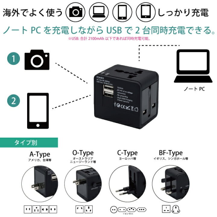 楽天市場 海外コンセント対応 変換プラグ Usb充電器 Ac 2台同時充電 スマホ Usb2ポート付き 旅行 充電 Usb 01 Gorix 公式 楽天市場店