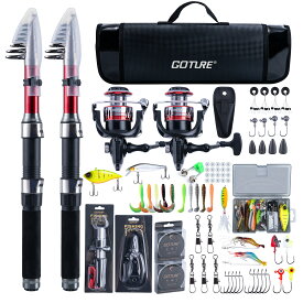 Goture 釣りセット 釣り竿 1.8M/2.1M/2.4M/2.7M 炭素伸縮釣竿2本 スピニングリール2本 ナイロン釣り糸2巻き 【新装登場＆品質アップ】 ルアーセット付き 収納バッグ付き 説明書付き 投げ竿 振出ロッド 海釣り 初心者 超軽量 携帯型
