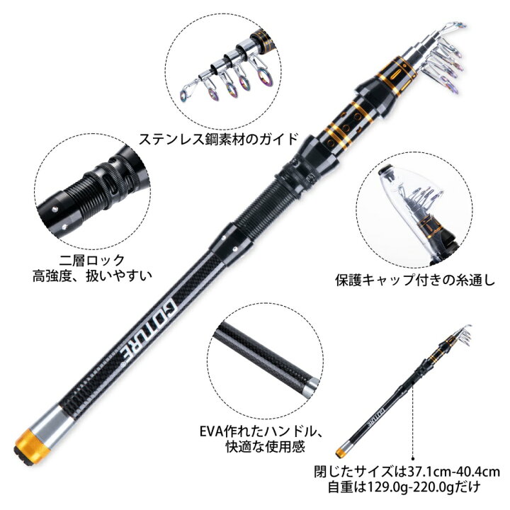 楽天市場】Goture 釣りセット 投げ竿 1.8m/2.1m/2.4m/2.7m スピニング 
