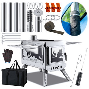 CHANGE MOORE 薪ストーブ 【ショット3面結晶化耐熱ガラス 耐熱1000°C 1.5mm厚手ステンレス鋼 日本語取扱説明書付き】 折りたたみ コンパクト 組み立て簡単 観賞 暖かい キャンプヒーター アウトド
