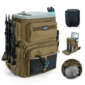 Goture フィッシングバッグ 釣りバッグ リュック 66L大容量 600Dオックスフォード SBSファスナー 撥水加工 保冷機能 タックル収納 多機能 釣り 渓流釣り 仕事用 通学 登山 アウトドア 携帯性 コンパクト （グレー カーキ）