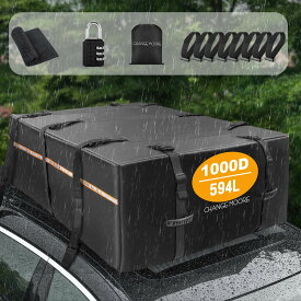 CHANGE MOORE ルーフキャリアバッグ 【IPX6防水】カーゴバッグ 屋根バッグ 折り畳み 大容量594L 耐荷重35kg 8本ベルト 取付簡単 二重PVC防水加工 高強度 1000D ポリエステル 隠れ式防水ファスナー 防雨 防雪 防風 キャンプ 旅行用 132×102×46cm