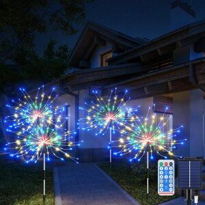 DalugoイルミネーションライトソーラーLEDストリングライト屋外防水ガーデンライト花火型4輪640LEDUSB充電可能大容量ソーラーパネル電量表示付き8点灯モード夜間自動点灯イルミネーション…