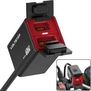 【革新型・60W急速充電】VOLTSTARバイク用USB電源IPX6防水金属製筐体Type-C30W+USB-A30W2ポートPD/QC3.0/PPS対応DC12V〜24V対応ハンドルバー取付スマホ/iPhone/GPS対応