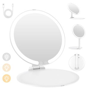 MILPROX女優ミラーライト付き化粧鏡折りたたみUSB-C充電式20cm寒暖自然色調節明るさ調節角度調節卓上ミラー旅行用持ち運びに便利