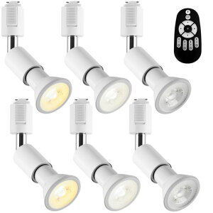 PNRLUXスポットライトダクトレール照明ダクトレールライトE26口金ライティングレールLED電球付き調光調色6W(40W形相当)リモコン付き遠隔操作6個セットビーム電球天井照明角度調節可能昼光…