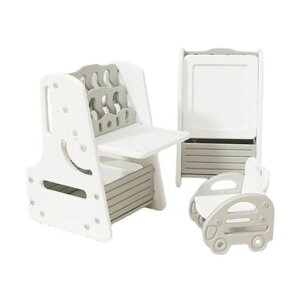 Jumeiお絵描きボードキッズデスクイーゼル付き大きい多機能テーブル&チェア絵本棚知育デスク収納付きおしゃれ軽量コンパクト2way絵本ラック(ホワイト)