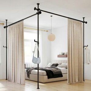 SMONTER突っ張り式パーテーション部屋の間仕切カーテンレールつっぱり棒カーテンポール高さ1.1-3.1mx幅1.1-3.1m縦横伸縮自在取付簡単非破壊設置工具不要3ポールブラック