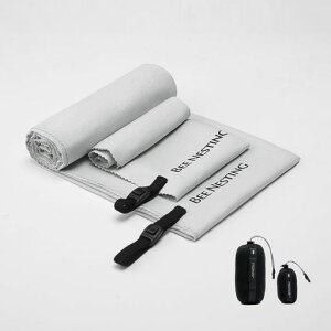 BeeNesting超軽量速乾タオル2枚セット超吸水抗菌防臭スポーツタオルく折りたためるコンパクト収納袋付き旅行タオル水泳アウトドア登山用マイクロファイバータオルセット(S+XL、グレー)