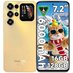 OUKITEL C68 PLUS �{�� SIM�t���[ �X�}�[�g�t�H�� 7.2�C���` HD ���� 6000mAh ��e�� �o�b�e���[ 16GB+128GB 68MP �J���� �X�}�z �w��F�� Android 15 OTG GPS�Ή� �Z�K�F�؍� �g�ѓd�b