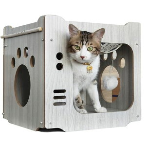 もえ楽園キャットハウス猫ベッド木製キャットウォークトンネル二階室内用猫用トンネル階段通気夏冬兼用猫家具収納簡単多頭飼いストレス解消省スペース多機能猫用ハウス小型犬猫用可…