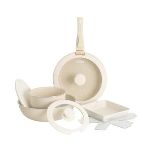 【サインキングダム】フライパンセット10点Iihガス火対応PFOSPFOAフリー鍋セット取っ手が取れるエッグパン蓋付き簡単調理お弁当蓋鍋軽いキッチン用品食器調理器具手入れ簡単家庭用(10点…