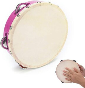 タンバリンハンドドラムドラム教育用打楽器子供用教育ドラムベルメタル音楽おもちゃ幼児知育おもちゃビートベビー赤ちゃんベル付きハチハンドベル鈴楽芸演奏パーカッション(ピンク20CM)