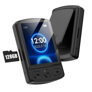 MP3プレーヤーBluetooth5.2対応クリップ式音楽プレーヤー64GB34g超軽量mp3プレイヤー128GB拡張可能HiFIOTG機能デュアルノイズキャンセリング内蔵スピーカー付き多機能音楽/録音/ビデオ/写真/FM/電…