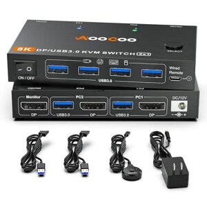 DisplayPortKVMXCb`A2|[gUSB3.0DP2.1KVMXCb`A8K@60Hz/4K@240HzA2̃Rs[^[A1̃j^[Ń}EXAL[{[hLAUSB3.0P[u2{ALRg[[t