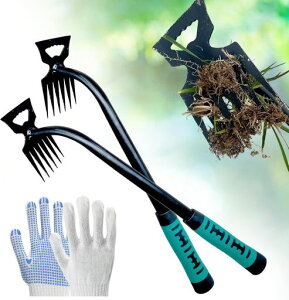草取り道具熊手6歯2本セット園芸用品掘り起こし道具草刈りレーキキットステンレス製超軽量雑草除去ツールお庭のメンテナンス畑の草取り用