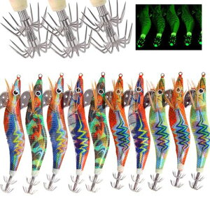 エギングエギイカ釣りエギルアーセット夜光エギイカタコ専用エギイカ釣り爆釣5色ホログラムシール2.5号10本セット