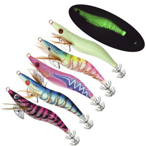 エギルアーエギングエギセットイカ釣り餌木イカタコ専用爆釣5色蛍光ボディー3.0号5匹エギセット