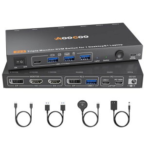 �f�X�N�g�b�v+���b�v�g�b�v,2����3�o�� 3��ʃf�B�X�v���C USB-C HDMI DP Type-C KVM�X�C�b�` 4K@60Hz USB3.0 KVM �ؑ֊�A100W PD�A3��̃��j�^�[��1�g�̃L�[�{�[�h �}�E�X�����L�ł���