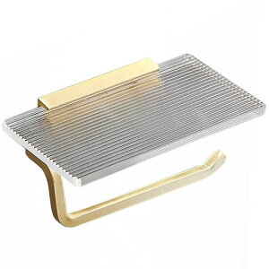 トイレットペーパーホルダー紙巻器、浴室アクリル板小物置き/スマホ棚付き、取り付け簡単壁掛け穴あけ不要貼り付け横から簡単取り替えおしゃれシングルフック(ゴールド)