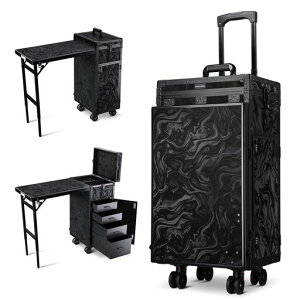 BYOOTIQUE折りたたみネイルテーブル大容量ネイルデスクネイル収納取り外し可能伸縮ハンドル付きコスメワゴンドレッサーコンパクトマニキュアテーブルメイク収納ミラーロック可能ネイリ…