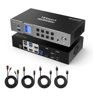 TESmartKVM�X�C�b�`2����3�o��USB-C+HDMI+DisplayPortMST�Ή�KVM�ؑ֊�USB3.04K@60Hz2PC3���j�^�[�p1000MbpsLAN�|�[�g�[�d�Ή��z�b�g�L�[EDID�@�\