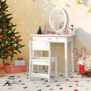 Giantex子供ドレッサー木製椅子付きLEDライト付きミラーおままごと引き出し収納鏡台姫系小さい化粧台おもちゃ知育玩具メイクセットプリンセス女の子ごっこ遊び子供の日ギフト誕生日プ…