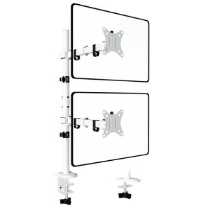 WORLDLIFTモニターアーム縦上下2画面デュアルロングポール水平可動クランプ式32インチ対応耐荷重8KG白ホワイト