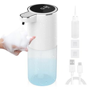 ソープディスペンサー自動泡【LED液晶画面・電池残量と室内温度表示】2024年新設計ハンドソープディスペンサーハンドソープ自動ディスペンサーオート高感度センサー0.1秒反応USB充電式…