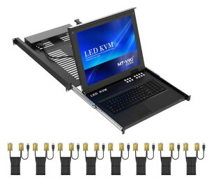 17インチ8ポートVGAKVM切替器、フルHD1920x1080LCDモニター内蔵、MT-VIKI1UラックマウントKVMドロワー、KVMケーブル8本付き、ホットキー/OSD切替対応