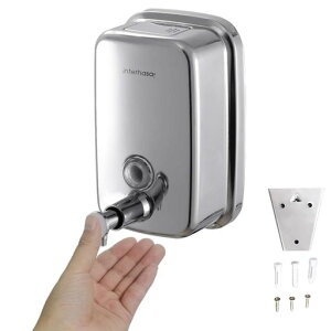interhasa!シャンプーディスペンサー壁掛け800mlステンレス製手動式ソープディスペンサーハンドソープ・食器洗剤用業務用/家庭用シルバー