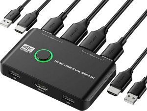 KVMスイッチ、HDMIKVMUSB切替器2入力1出力PC切替器パソコン2台モニター1台切り替え、キーボード/マウス/ディスプレイ1台/プリンターを共有できる切り替え器、