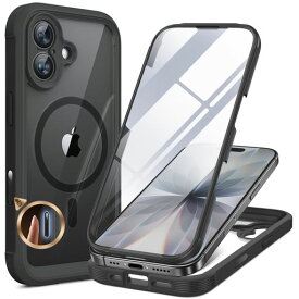 MiracaseiPhone17ケースMagSafe対応スマホケースあいふおん17ケース9H強化ガラス360°保護全身バンパー保護ケース6.3インチフルカバーワイヤレス充電対応マグセーフ対応マグネット搭載黒