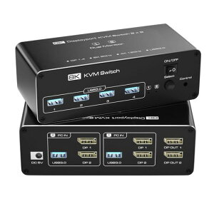 �y8K�f���A�����j�^�[�zDisplayportKVM�ؑ֊�2PC�ؑ�2���j�^�[�����o��SW623DPPCPS5PS4�Ή�4K144HzDP1.4USB3.0KVM�X�C�b�`���[USB2����4�o�̓}�E�X