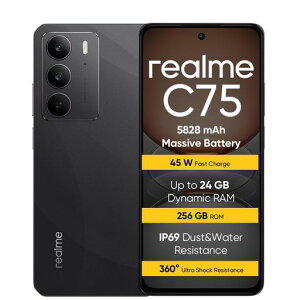 realmeC75�X�}�[�g�t�H��8+256GB�AIP69�A5828mAh�o�b�e���[�AArmorShellTM2�K���X�A50MP�������׃J�����A45W�}���[�d�A�u���b�N(�A�_�v�^�[�Ȃ�)