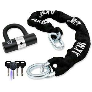 AKMバイクロック【高い耐切断性】極太チェーンロックφ(直径)10mmx900mmU字ロック付き自転車原付オートバイク