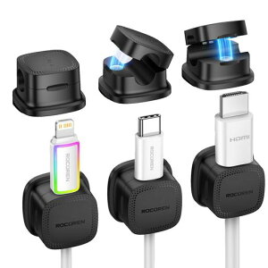 Rocorenケーブルホルダーマグネット式6個セットケーブルクリップ配線止め配線整理ケーブルスムーズ調整可能デスク周りコードクリップコードホルダー貼り付け強力粘着USB配線収納卓上デ…