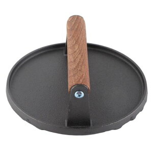 DIWRステーキプレス、ミートプレス、木製ハンドルステーキプレスバーベキューツールキッチンバーベキュー用鋳鉄グリルプレス