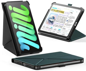 INFILAND �P�[�X iPad Mini 7 (A17 Pro) 2024 / iPad Mini 6 2021 �Ή�, �X�����܂肽���ݎ��u�b�N�J�o�[, �y���z���_�[�t��, ���p�x�}�O�l�b�g�X�^���h, �I�[�g�X���[�v/�E�F�C�N�@�\�t���ی�P�[�X