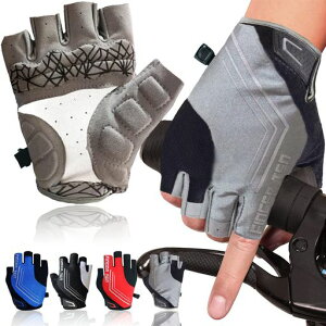 サイクルグローブ指切り半指メンズ自転車ロードバイク手袋3D立体パッド衝撃吸収耐磨耗性伸縮性通気性速乾性滑り止め付き夏